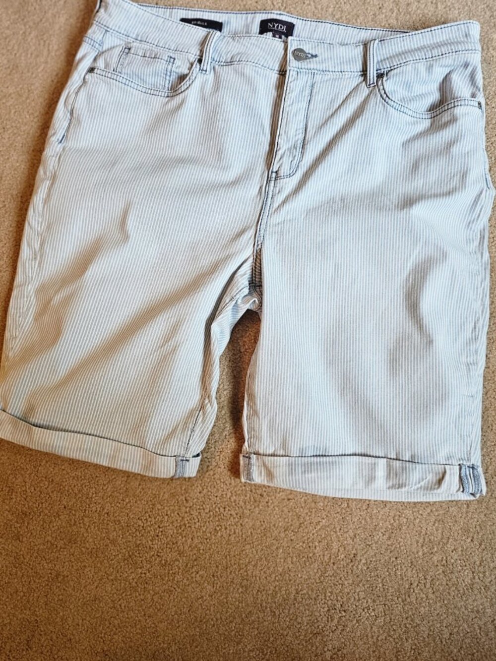 Womens NYDJ Blue and White Striped Denim Shorts Size 18